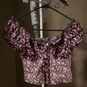 Wild Fable Black and Pink Floral Blouse